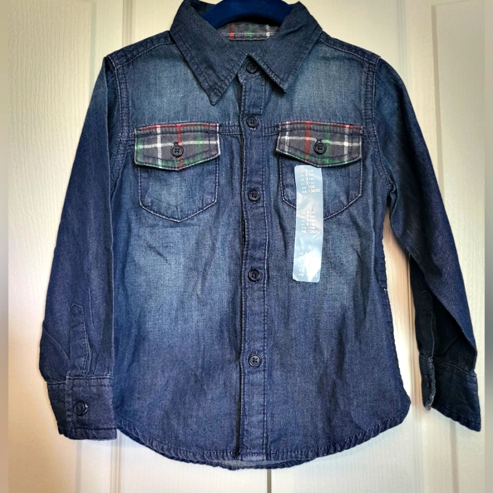 BNWT Baby Gap Jean Shirt with Plaid detailing Size 3